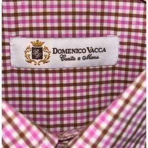 Domenico Vacca Mens Dress Shirt Pink Brown Gingham Check Cotton Tailored, 15.5‎